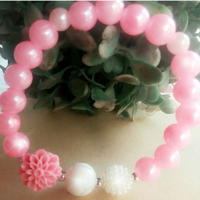 GELANG MUTIARA PINK GELANG CEWEK GELANG FASHION GELANG UNIK BUNGA GELANG KOREA GELANG KARET MURAH