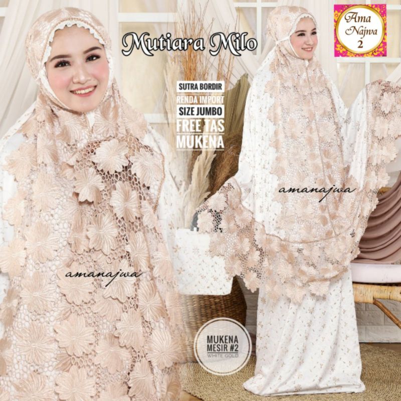Mewah MUKENA mutiara bahan sutra bordir renda import JUMBO berkualitas