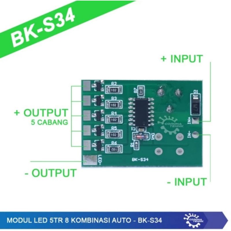 modul LED 5tr Bk-S34 8 mode automatis DC 12V-24V