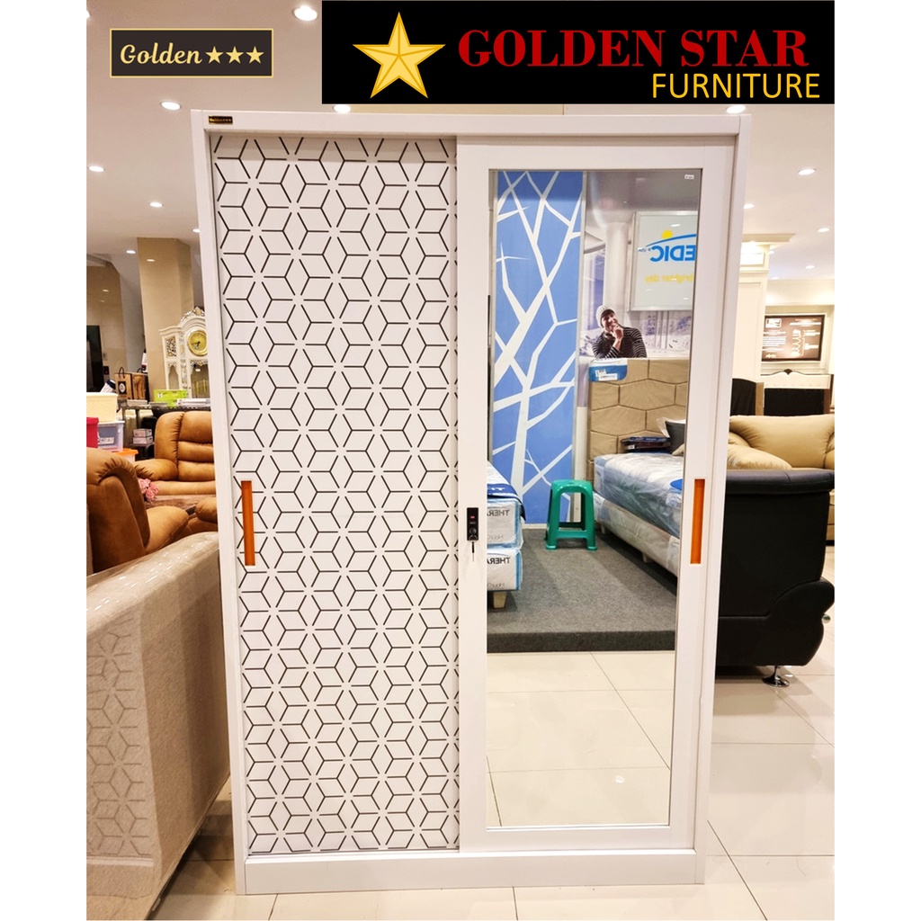 Lemari rak Baju Pakaian Sliding Besi ANTI BANJIR / ANTI RAYAP Golden Uk 120 Besar Import GS313 Cermi