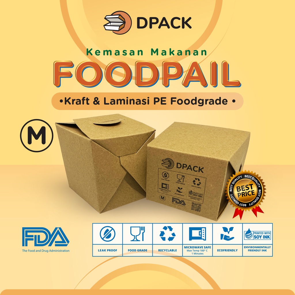 Food Pail Size M|Paper Rice Box|Kraft Paper FoodGrade Lunch Box