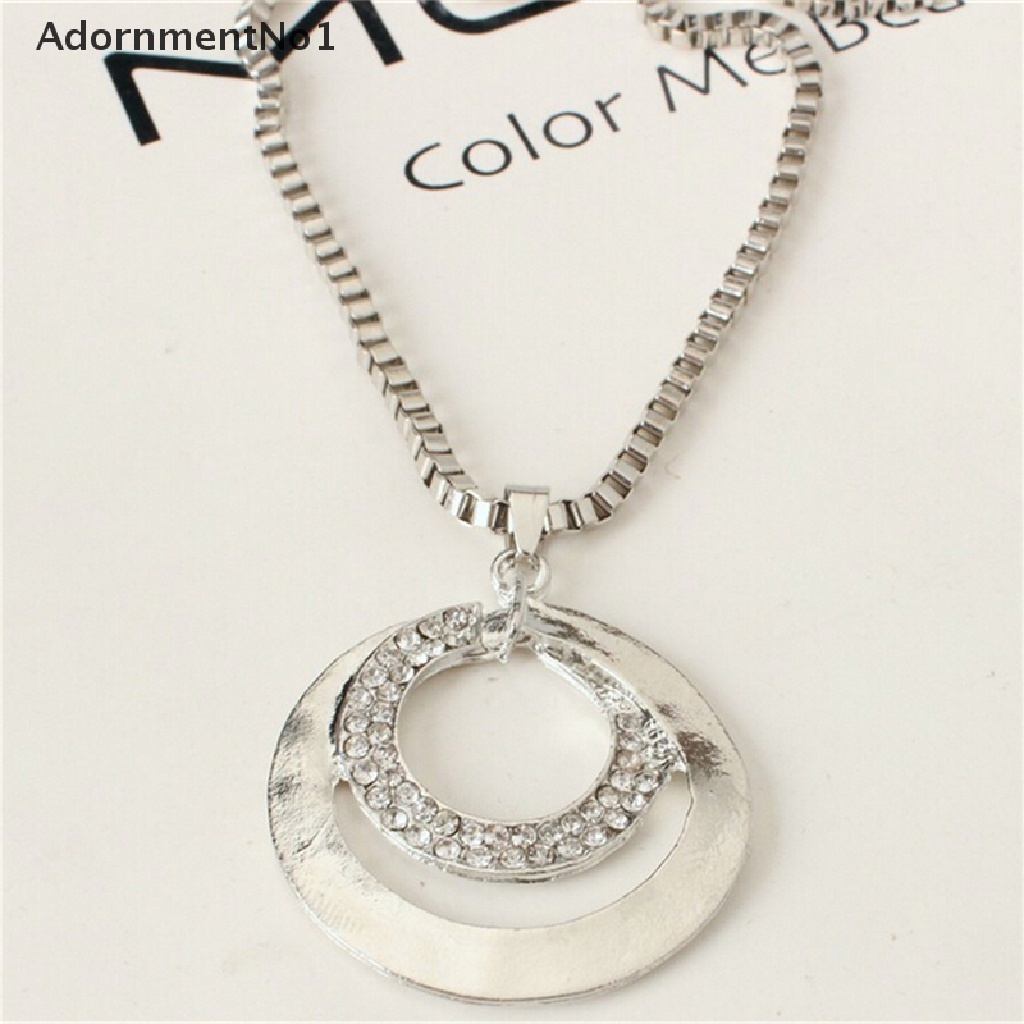 (AdornmentNo1) Kalung Rantai Panjang Lapis Silver Dengan Liontin Kristal Berlian Imitasi Untuk Wanita