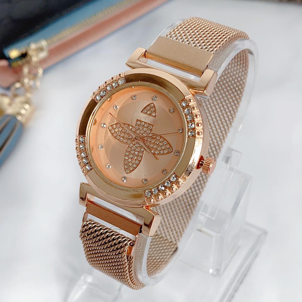 JAM TANGAN WANITA RANTAI MAGNET ANALOG IMPORT QUARTZ PLAT DIAMOND