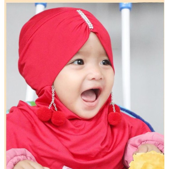 jilbab anak bayi ANTING POM POM / ciput anak bayi /kerudung anak terbaru