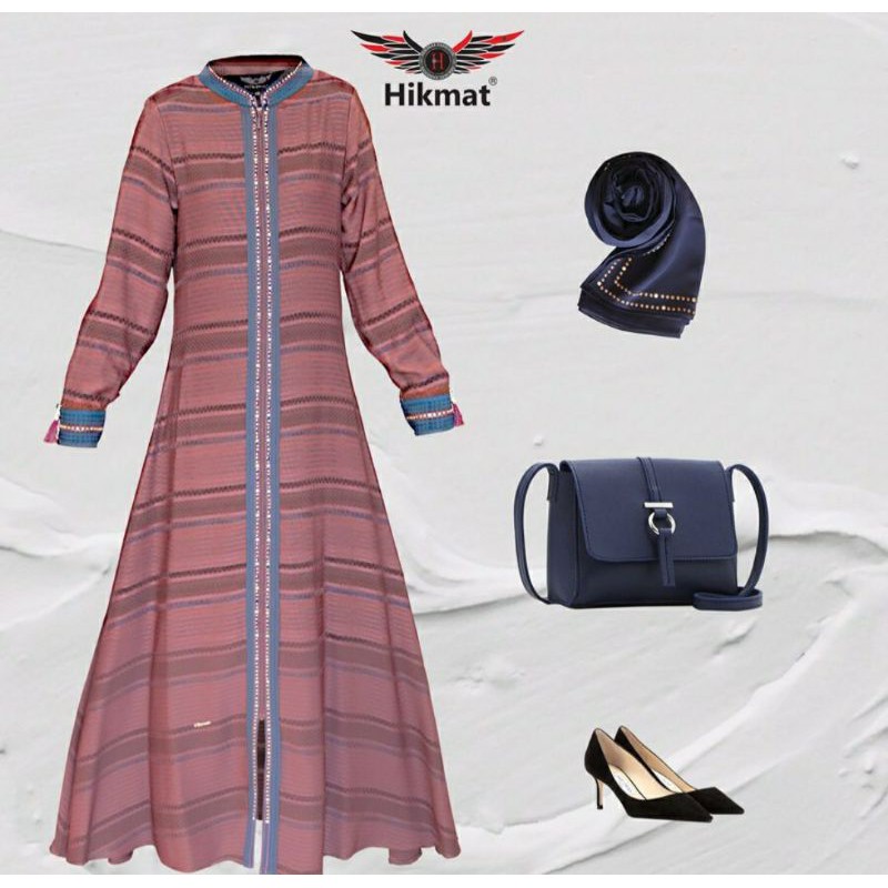 abaya hikmat A9960 maroon dan black size xs dan (harga diskon)