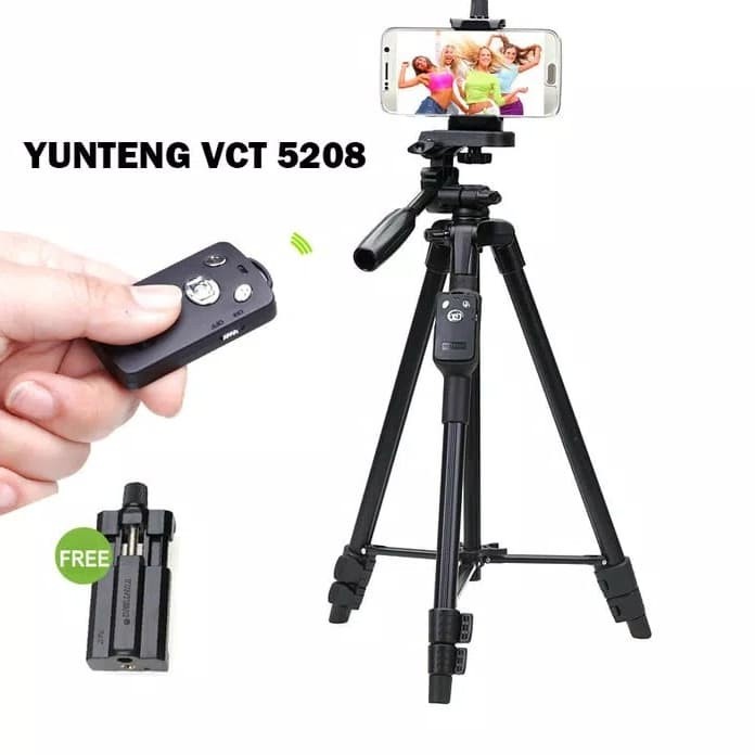 Tripod Yunteng VCT-5208 Tripod Bluetooth Smartphone HP Camera Digital Go Pro - Hitam(U3P5) Tripod HP