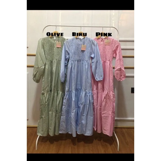 Midi Dress Smok / Kerut Dada Salur by Jadore