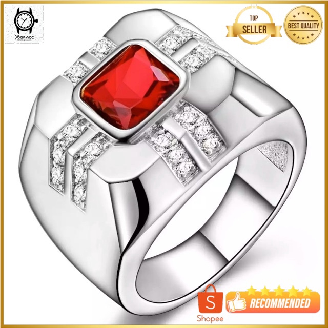 Cincin Merah Siam Mewah Ring Perak Elegan High Class