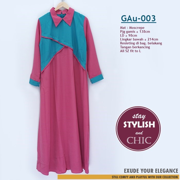 Gamis Muslimah Polos Kombinasi bahan Moscrepe kode GAu