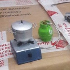 Miniatur Kompor gas+tabung+panci skala 1:12