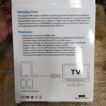 HDTV KABEL IPAD / KABEL HDMI TO IPHONE / HDMI TO ITOUCH / BUAT KE TV