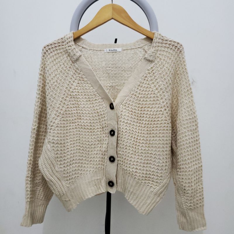 Thrift Knit Cardi Waffle Crop