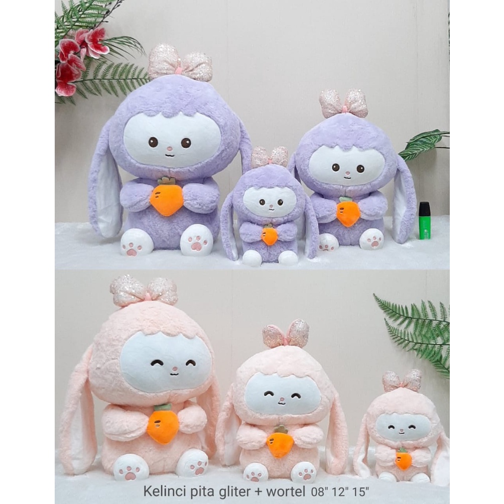 Boneka Kelinci Pita Gliter Size 15&quot;/45cm/boneka animal/boneka rabbit/boneka anak lucu/