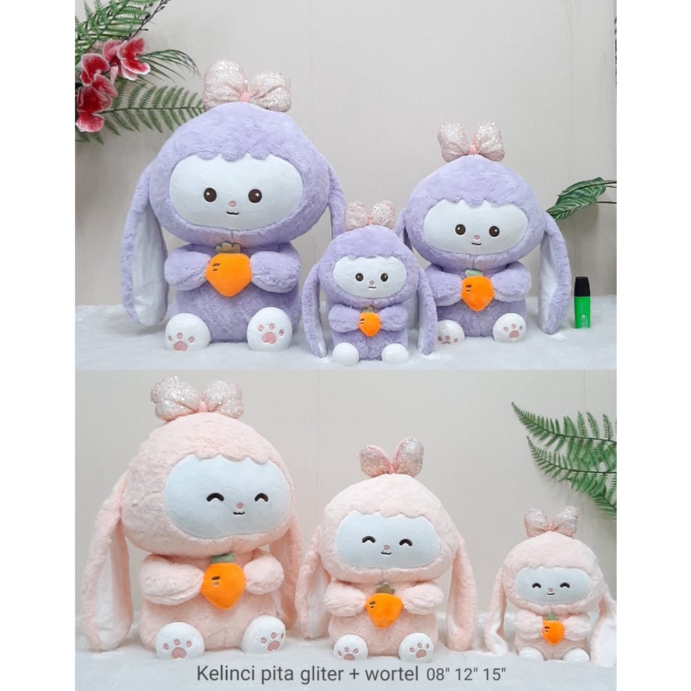 Boneka Kelinci Pita Gliter Size 12&quot;/31cm/boneka animal/boneka rabbit pita/boneka anak lucu/