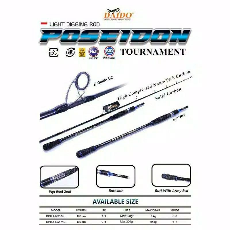 Daido Poseidon pe 2-4 180 Cm Lig Jigging Rod