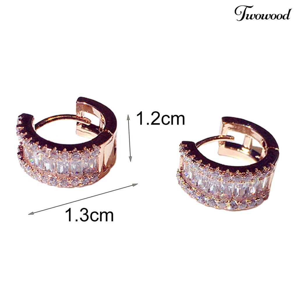 1 Pasang Anting Klip Bentuk Lingkaran Aksen Berlian Imitasi Warna Rose Gold Untuk Wanita