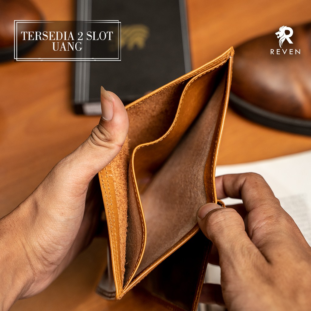 Dompet Lipat Kulit Pria Branded Reven Athena Leather Wallet Model 3/4 Bahan 100% Full Kulit Sapi Asli Original Premium Cowok Keren Terbaru