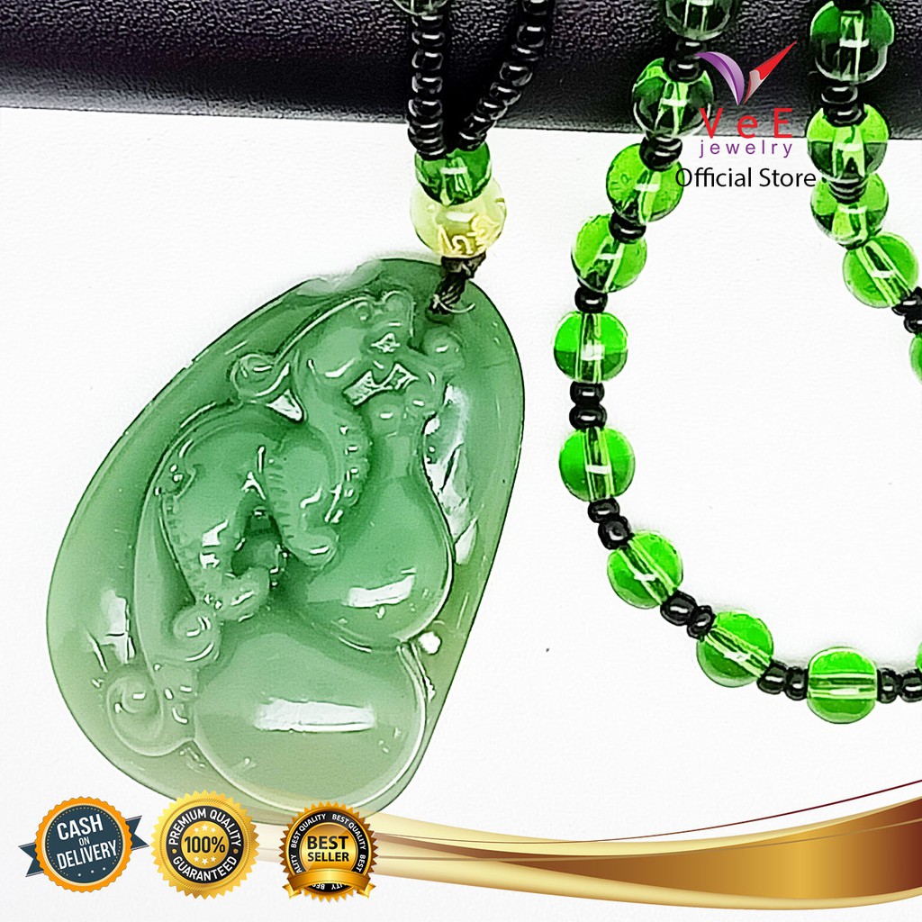 Kalung Liontin Batu Giok Hijau Labu Luwak - VeE Kalung Pendant  Kesehatan - Hoki Keberuntungan