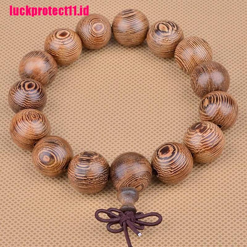 (LUCK) Gelang Tangan Manik-Manik Kayu Tibet Buddha Ukuran 15mm Untuk Pria / Wanita