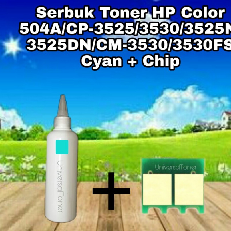 Serbuk Toner HP 504A 504X CP3525 CP3525N CP3525DN CP3525X CM3530 CP 3525 CE251A Cyan + Chip