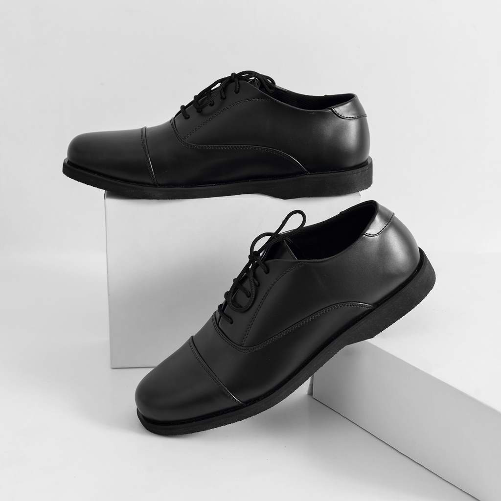 CASUAL OXFORD FULL BLACK ORIGINAL x ARF Sepatu Formal Hitam Tali Pria Pantofel Kerja Kantor Dinas Resmi Guru Kantoran Pesta Undangan Wedding Kondangan Nikah Wisuda Kuliah Modern Casual Derby Semi Kulit Premium Footwear Keren Terbaru Kekinian Branded