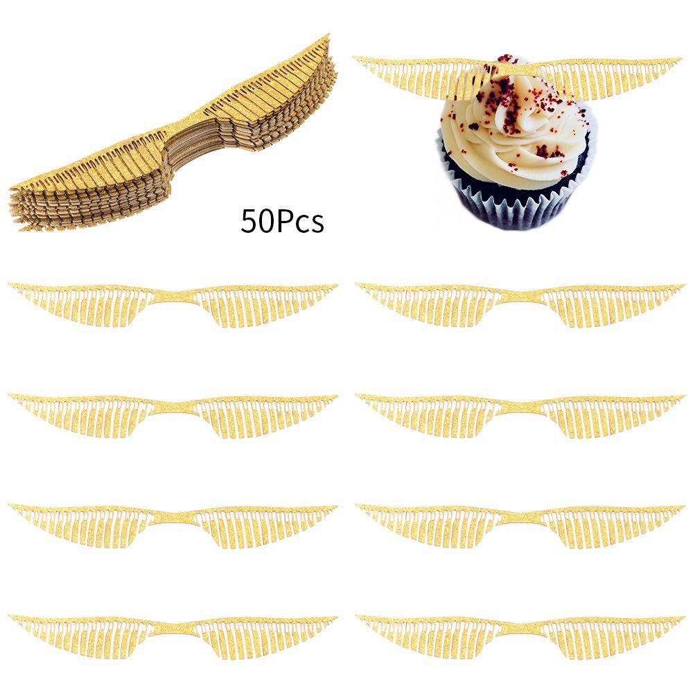 Solighter 50Pcs Hollowed Wings Cupcake Toppers Dekorasi Coklat Sayap Penyihir Pesta Praktis