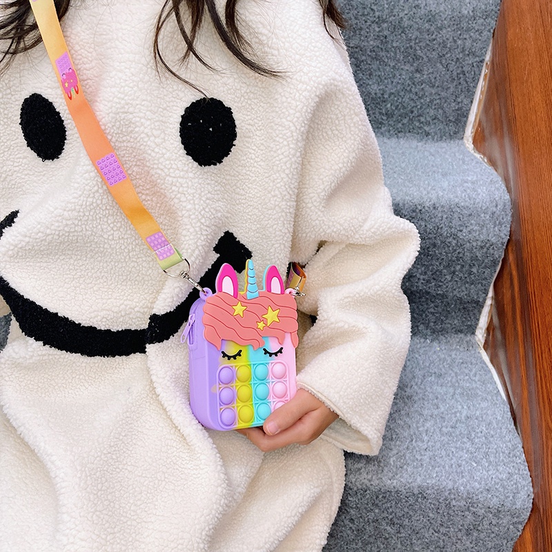 Tas Popit Pop it Selempang Anak Motif Unicorn Pony Silikon Import Lucu Unik Fidget Push Sling Bag Toy Kids and Adult Stress Relief Tas Penghilang Stress Tas Koin Tas Kawaii Tas Selempang Jelly Tas Jelly Selempang Fashion Anak Viral Murah