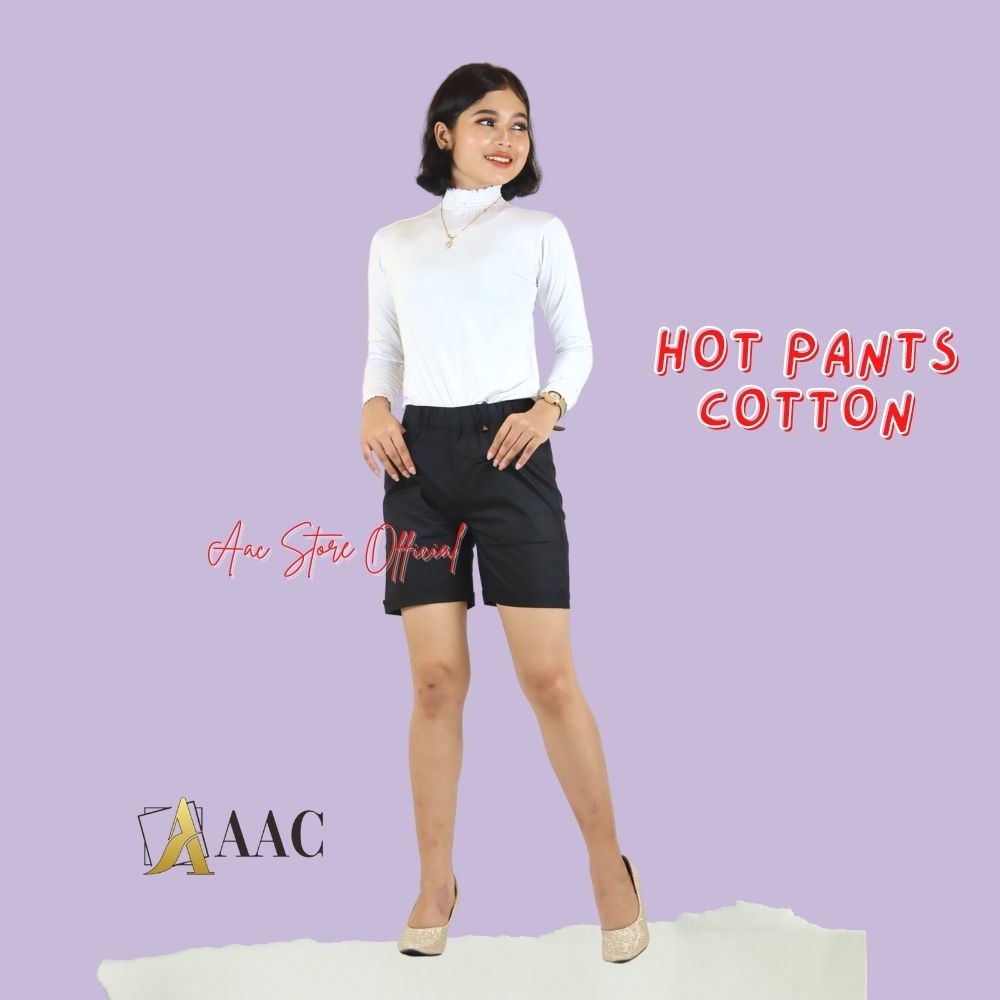 HOT PANTS WANITA, CELANA PENDEK KATUN STRETCH