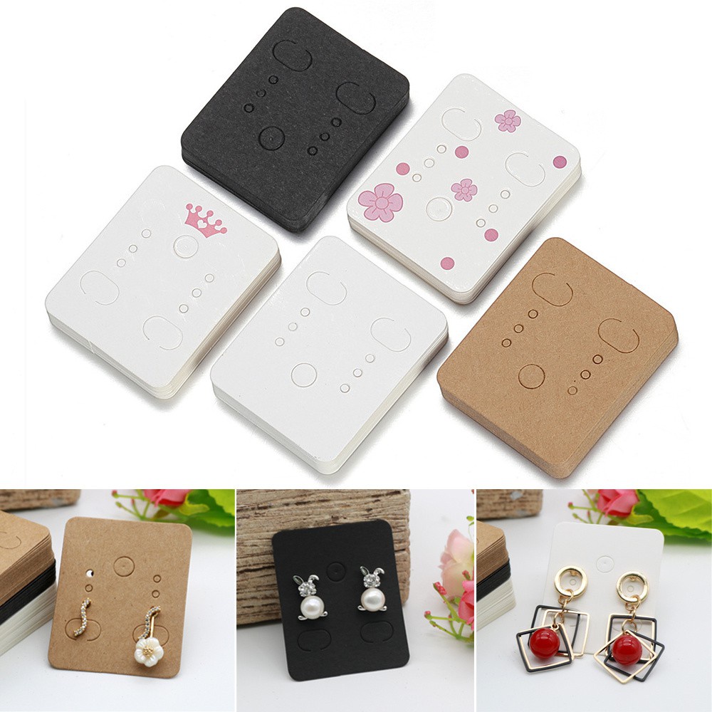 100 Pcs Kartu Holder Display Perhiasan Anting Bahan Kertas Kraft Warna Hitam Putih Ukuran 3.8x4.8cm