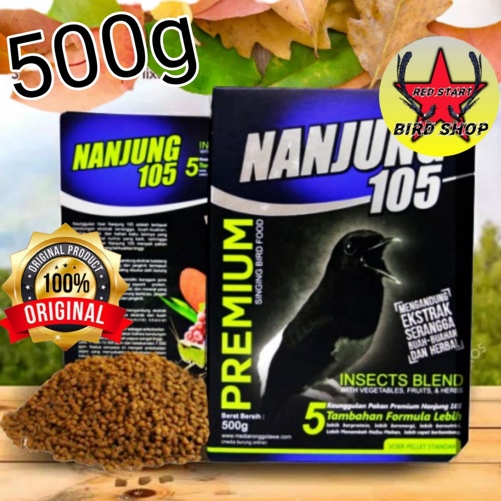 NANJUNG 105 PREMIUM VOER PELLET EBOD JAYA PUR PELET PAKAN MAKANAN BURUNG MURAI KACER 100 & 500 gram 
