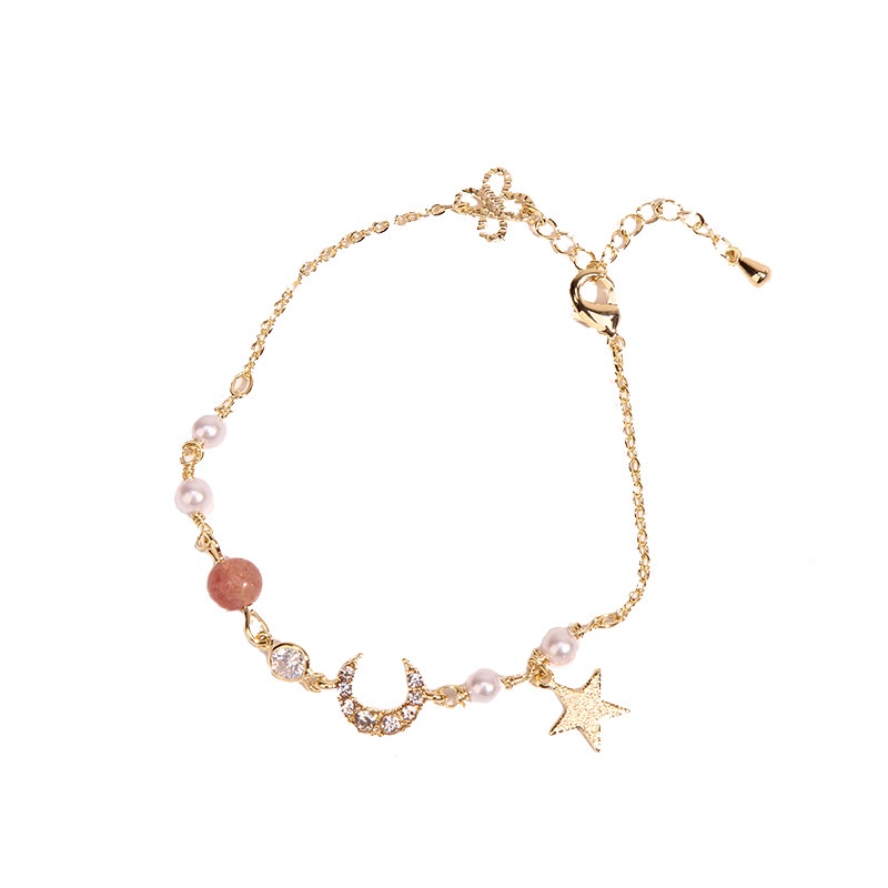 HC Gelang Couple Gelang Mutiara Gelang Rantai Sederhana Wanita Korea Aksesoris Fashion Wanita Gelang Rantai Adjustable Simple Model Bulan Bintang Unisex-7