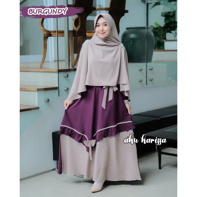 READY YUNISA SET SYAR'I AKU KARISSA ORI//GAMIS BEST SELLER WARNA BARU-Burgundy