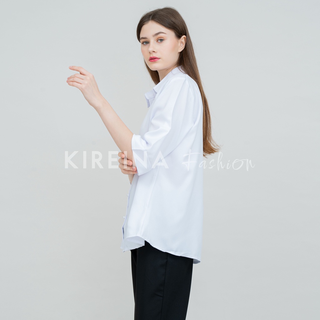 Kemeja Putih Wanita Premium Lengan 3/4 Warna Putih Bahan Moscrape Premium | Kireina Fashion