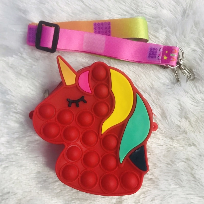 [BISA MENYALA] Tas Pop it LED Bisa Menyala Fidget Push Popit Mainan Pop it-Tanduk Merah LED