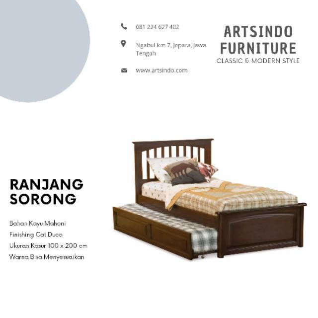 Tempat Tidur Sorong Kayu , Ranjang Anak 2 Kasur