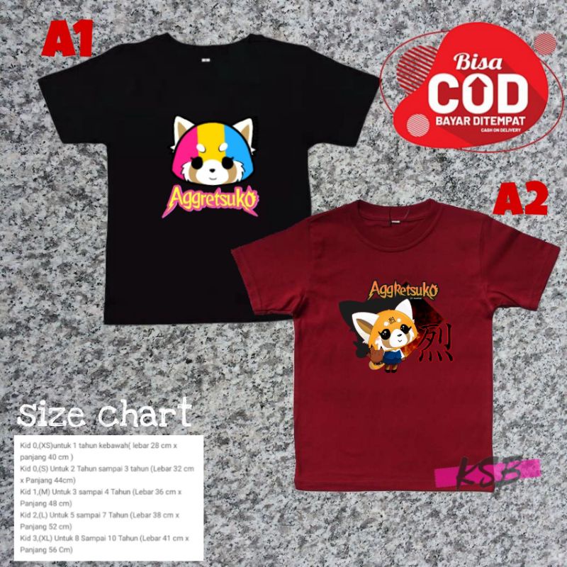 baju kaos anak laki laki/perempuan aggretsuko/kaos anak anime/kaos anak wibu/kaos oblong anak murah/