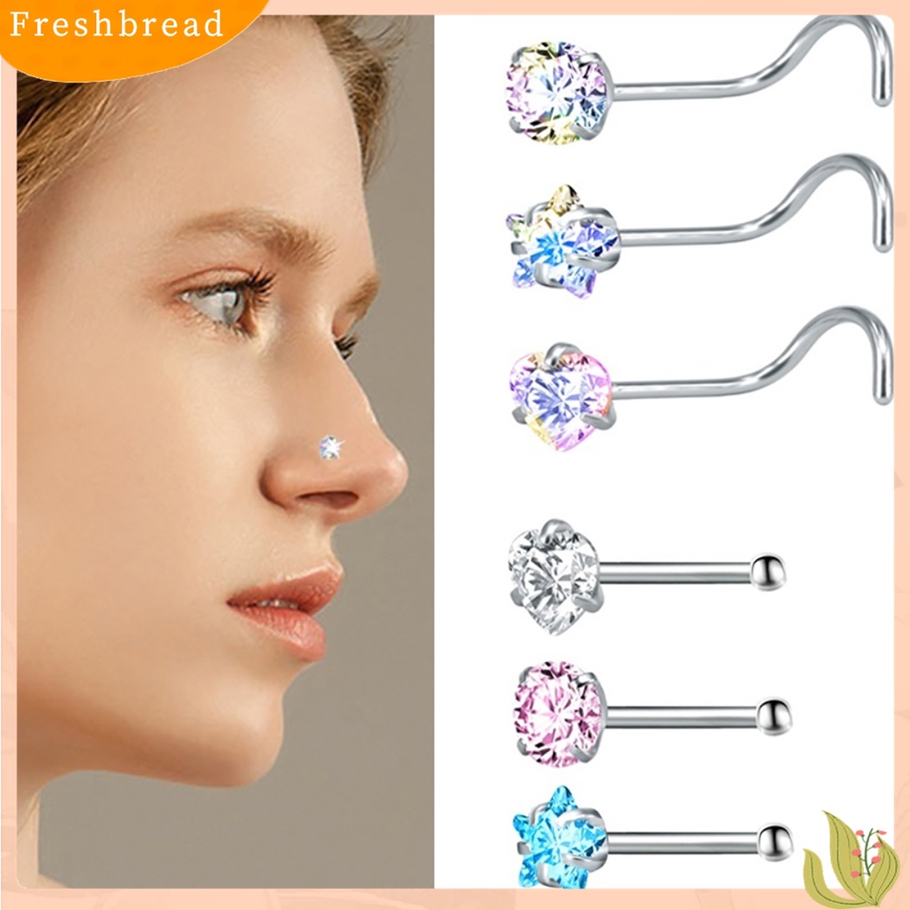 ?Fresh??3Pcs/Set Anting Tusuk Hidung Bahan Stainless Steel Medis dengan Kubik Zirkonia Warna Warni