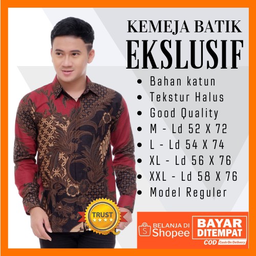 Batik Pria Lengan Panjang BATIK PREMIUM HRB026 motif KERATONAN Kode 002 size M L XL XXL Reguler