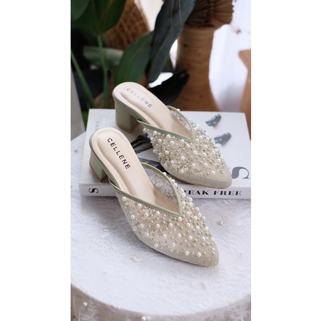 𝐂𝐄𝐋𝐋𝐄𝐍𝐄 Mi Sun Beads Heels / Wedding shoes green sage 5cm sepatu pengantin