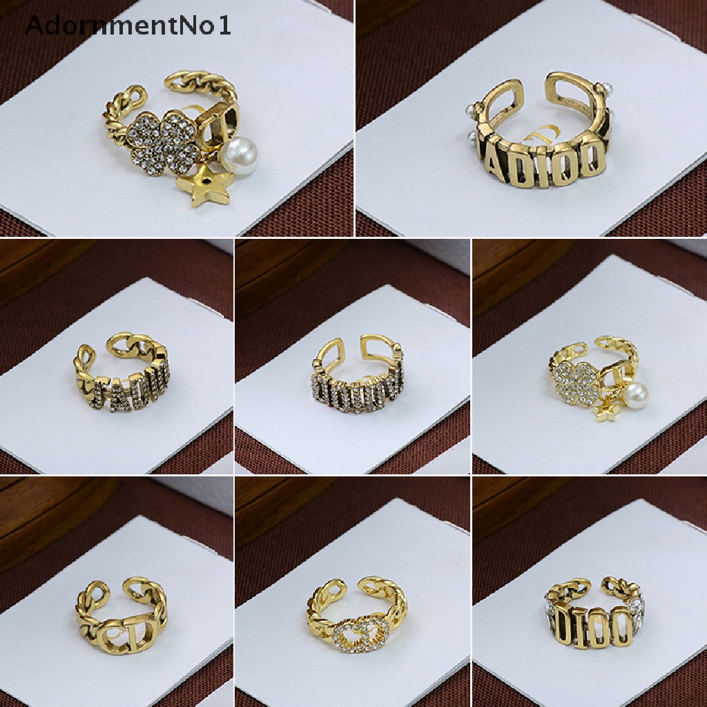 (AdornmentNo1) Cincin Terbuka Gaya Retro Motif Tulisan Bahan Kuningan Untuk Perhiasan Wanita