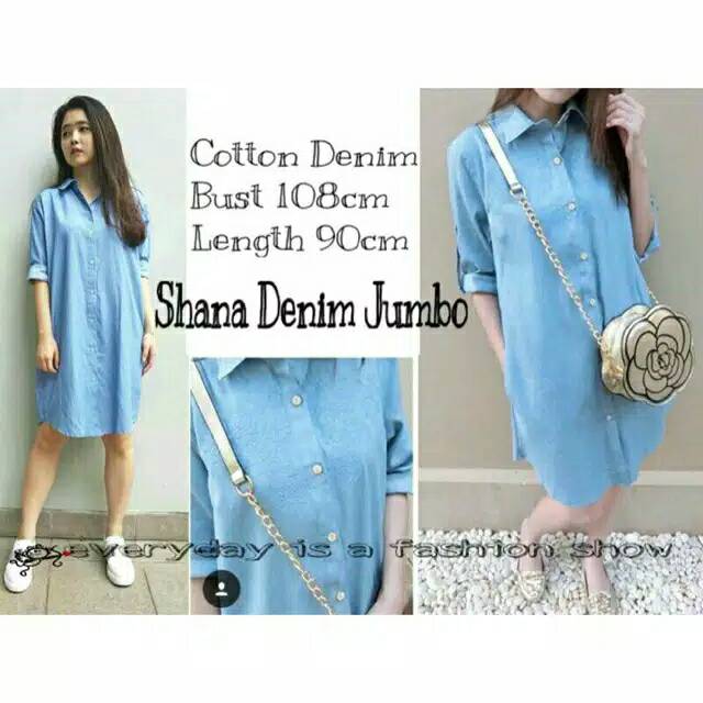 SHANA DENIM JUMBO TUNIK DENIM KEMEJA TUNIK DENIM POLOS TUNIK DENIM LIGHT BLUE DARK BLUE