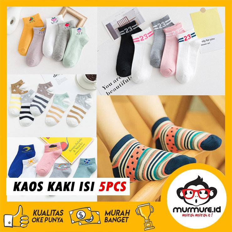 MURMURE.ID | 5PCS KAOS KAKI WANITA IMPORT ALA KOREA ISI 5 PCS ANKLE SOCK 5IN1 CS031-1