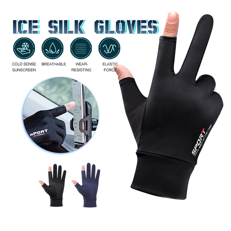 (COD) PL Sarung Tangan Motor Sepeda Pria Wanita Ice Silk Gloves Anti Slip Es Sutra Nyaman dan Bernapas Cewek Anti Air Touch Screen Setengah Jari Half Finger