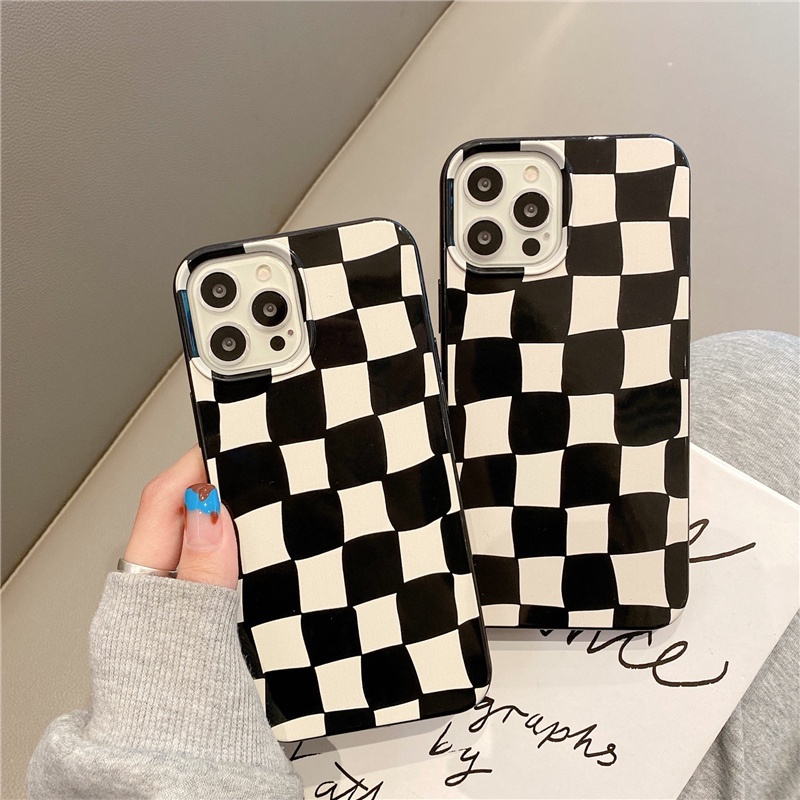 Case Pelindung Motif Kotak-Kotak Hitam Dan Geige Untuk Iphone 13 8 7 Plus SE2 XS XR 12 Mini 11 PRO MAX