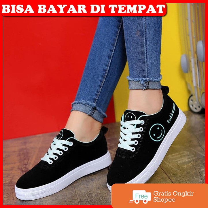 Sepatu Sneakers Sneaker Snakers Snekers Srs Snaker Wanita Cewek I QT491  Kets Ys12 Hitam/Tosca - T