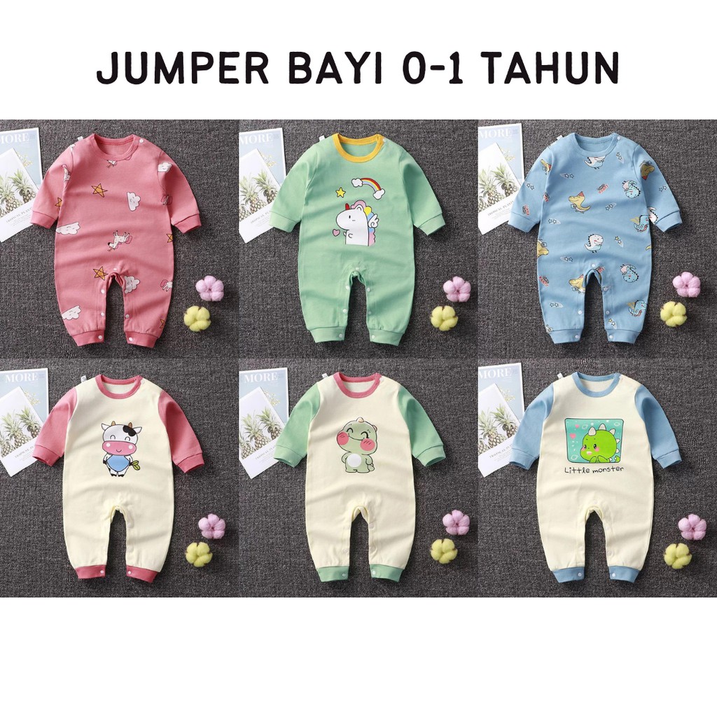 Baju bayi perempuan 0 3 6 9 12 bulan model Jumsuit jumper lengan panjang bahan katun jamper bayi laki laki