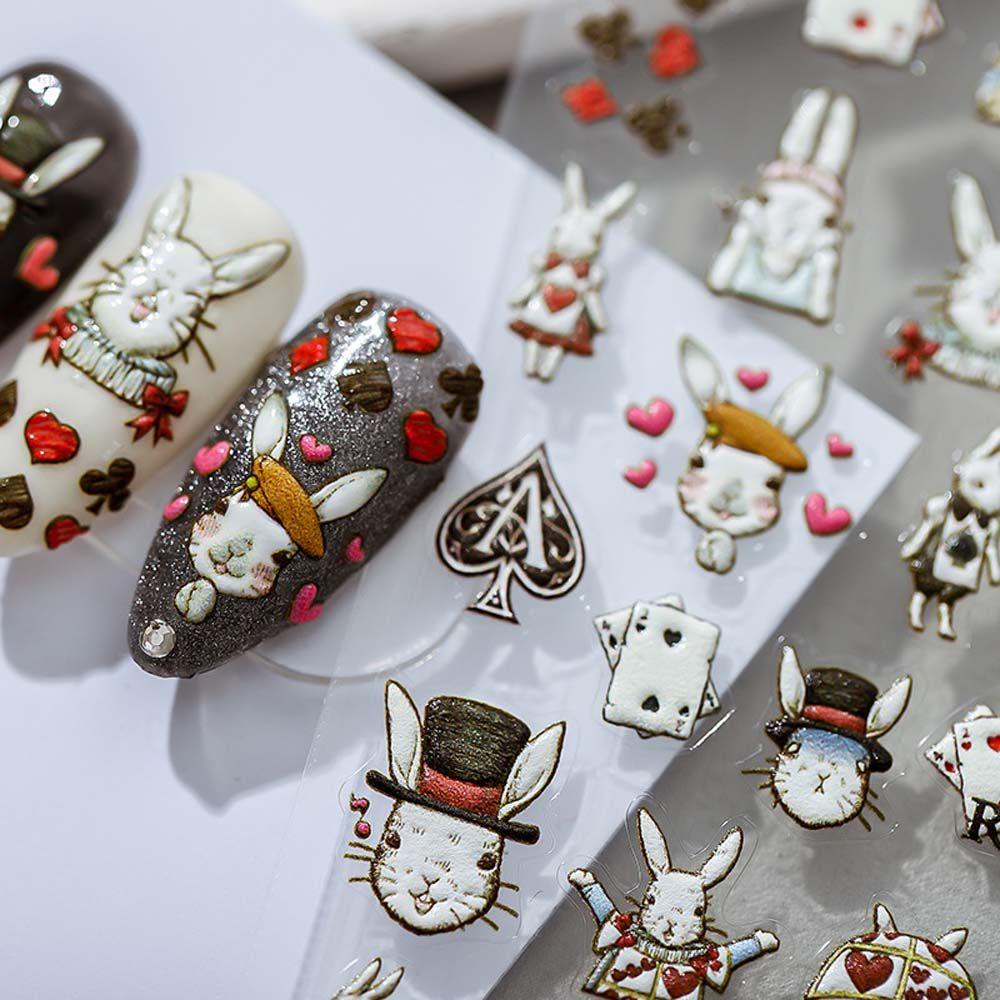 AUGUSTINA Agustinina Stiker Kuku Kartun Wanita Kelinci Hewan Anjing Dekorasi Nail Art