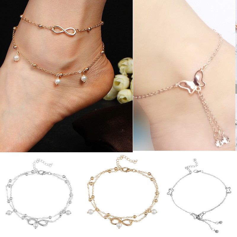 gelang kaki Korea fashion retro perhiasan temperamen mutiara Ankle Bracelet wanita