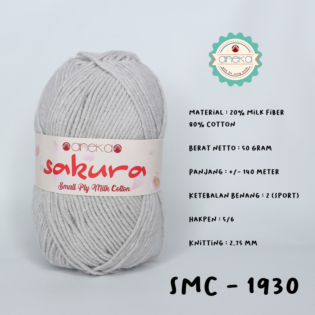 Benang Rajut Katun Susu 4 Ply / Sakura SMALL PLY Milk Cotton Yarn - 1930