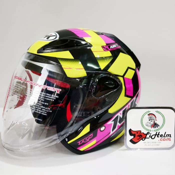 NHK R6 Cube Helmet | Black Pink Yellow | R-6 Half Face Single Visor